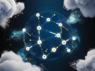 Poster - Ethereal star constellation framed by celestial clouds digital network glow