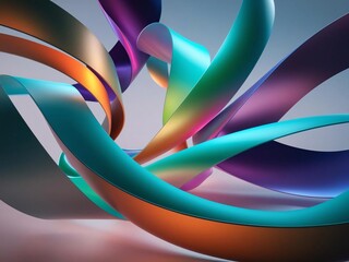 Poster - Abstract multicolored ribbon shapes on soft gradient background