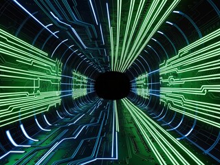 Aufkleber - Futuristic Technology Tunnel with Circuit Board Design and Glowing Lights