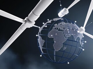 Poster - Global network connection with globe, pipes and white lights
