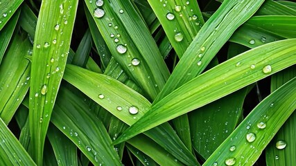 Poster - Fresh green leaves covered in water droplets.