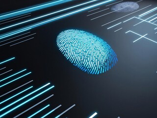 Aufkleber - Futuristic Fingerprint Scan with Neon Light Design