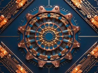 Aufkleber - Intricate golden circuit board with copper and turquoise accents