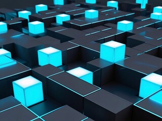 Aufkleber - Abstract Glowing Cubes in a Geometric Pattern with Blue Illumination