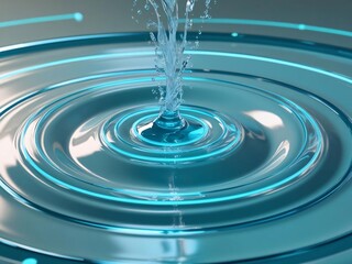 Poster - Water Splashing in Circular Teal Basin with Neon Accents