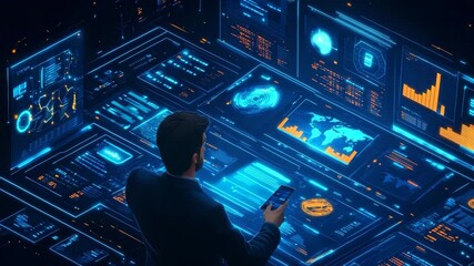Poster - Futuristic Data Analyst: Immersive Blue Digital World