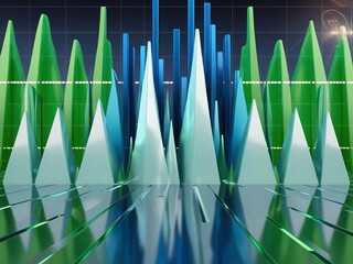 Poster - Abstract Green and Blue 3D Graph Reflecting on Surface