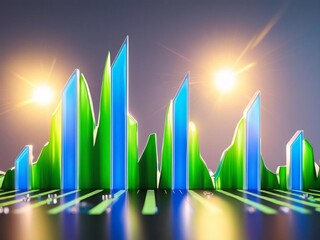 Poster - Abstract green and blue financial graph reflecting light