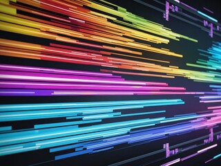 Aufkleber - Abstract Background with Rainbow Colored Lines and Digital Data Stream
