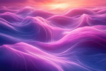 Poster - Abstract landscape with purple and pink ethereal waves under a sunset sky.