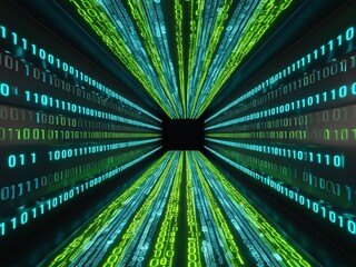 Poster - Digital Tunnel of Binary Code in Green and Blue