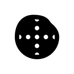 Poster - Black irregular circle shape containing white circles and semi circles arranged in a cross pattern design