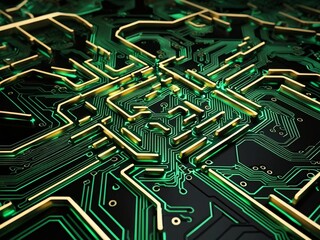 Aufkleber - Glowing Green and Gold Circuit Board Pattern