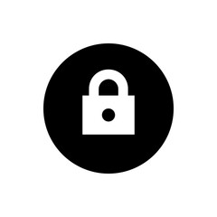 Poster - White unlocked padlock icon centered inside a black circle, symbolizing security and access control design