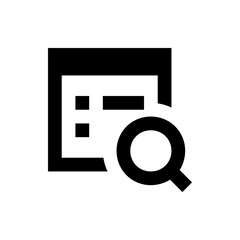 Poster - Black and white icon showing a document with text lines and a magnifying glass for searching content tool