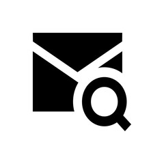 Poster - Black envelope with white diagonal lines and a black magnifying glass on the bottom right corner icon