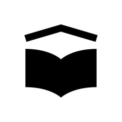 Poster - Black silhouette of an open book with pages spread and a chevron shape above it on a white background
