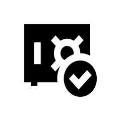 Poster - Black rectangle with white vertical bar and gear overlayed with a checkmark circle icon design