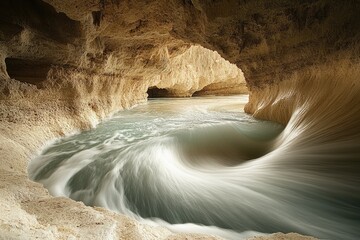 Aufkleber - Ocean water swirls inside a coastal cave, creating a mesmerizing vortex of light and motion.