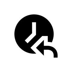 Poster - Black circle containing a white arrow pointing down and curving back to the left in an illustration