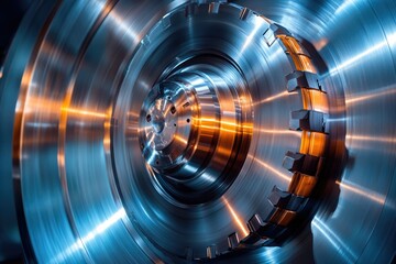Poster - Close-up of intricate metal machinery, showcasing precision engineering and industrial technology.