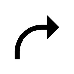 Poster - Black curved arrow pointing right on a white background indicating direction or navigation with a simple design
