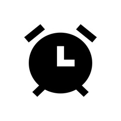Poster - Illustration of a black and white alarm clock with rectangle bells and a white clock hand at one o'clock