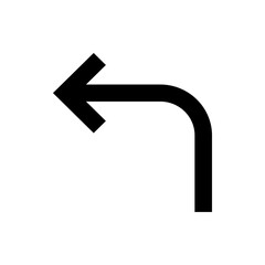 Poster - black arrow pointing left with a right angle turn on a plain white background in a simple graphic de