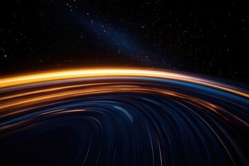 Poster - Abstract cosmic artwork depicting vibrant, glowing trails of light against a dark starry backdrop.