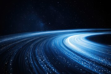 Poster - A mesmerizing cosmic curve of light trails across a star-studded dark expanse, evoking speed and vastness.