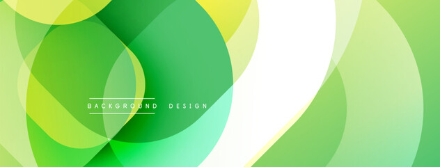 Leinwandbilder - Abstract green, yellow layers create modern backdrop. Smooth shapes overlap, forming dynamic visual effect. Minimalist design.