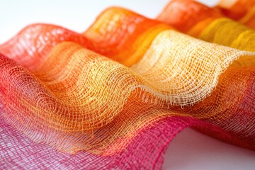 Aufkleber - A gradient-dyed fabric, showcasing soft, warm colors from crimson to pale yellow in a wave-like pattern.