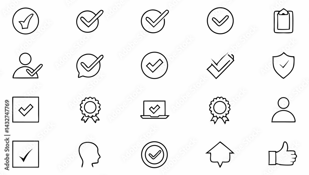 check-mark-set-of-web-icons-in-line-style--approve (1).eps Stock Vector ...