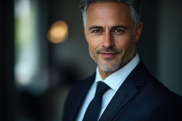 Poster - Portrait of a confident, mature man in a dark suit, exuding success and sophistication.