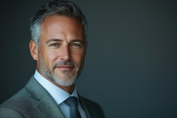 Poster - Portrait of a confident mature man with graying hair, wearing a suit and tie.