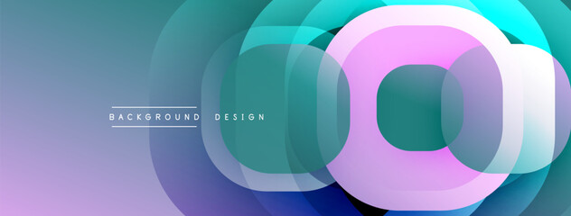 Poster - Abstract circles overlap, creating gradient effect. Teal, purple, pink hues dominate composition. Modern design element.