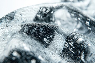 Aufkleber - Close-up of a textured fabric with a circuit board pattern, showcasing intricate details and a blend of technology and textile design.