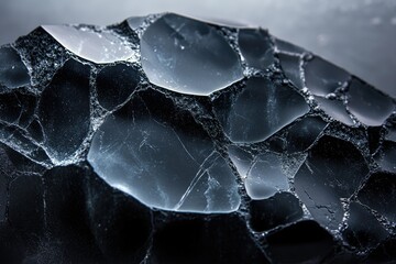 Leinwandbilder - Close-up of a dark, fractured rock surface resembling a dark, icy landscape.