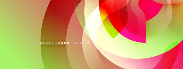 Poster - Abstract colorful circles overlap creating dynamic visual effect. Gradient shades blend smoothly, forming modern design.