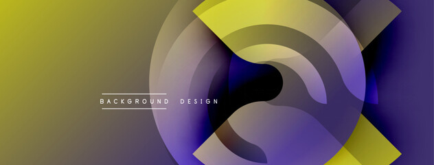 Poster - Abstract design features overlapping circles, gradients. Yellow, purple hues dominate composition. Modern aesthetic.