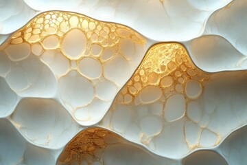 Poster - Abstract art depicting a flowing, organic form with a white base and gold accents, resembling a cellular structure.