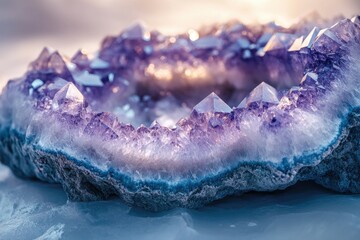 Poster - A mesmerizing amethyst geode with vibrant purple crystals, showcasing its stunning natural beauty.