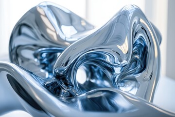 Poster - Abstract metallic sculpture with flowing, liquid-like forms creating a dynamic and visually striking piece.