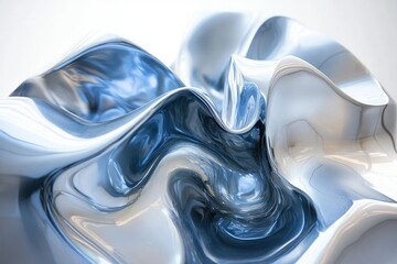 Poster - Abstract image of swirling, reflective, metallic liquid, evoking fluidity and dynamism.