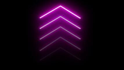 Poster - Neon upward arrow icon animation. Glowing pink single-line upload arrow icon on black background.