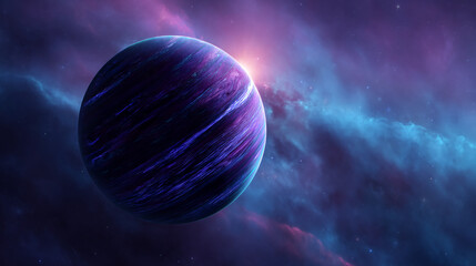Aufkleber - Purple and blue gas giant planet in nebula, cosmic background, vibrant colors, space fantasy artwork, digital art, wallpaper
