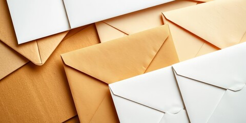 Wall Mural - Close-up of kraft and white paper envelopes, various sizes and textures, packaging, card