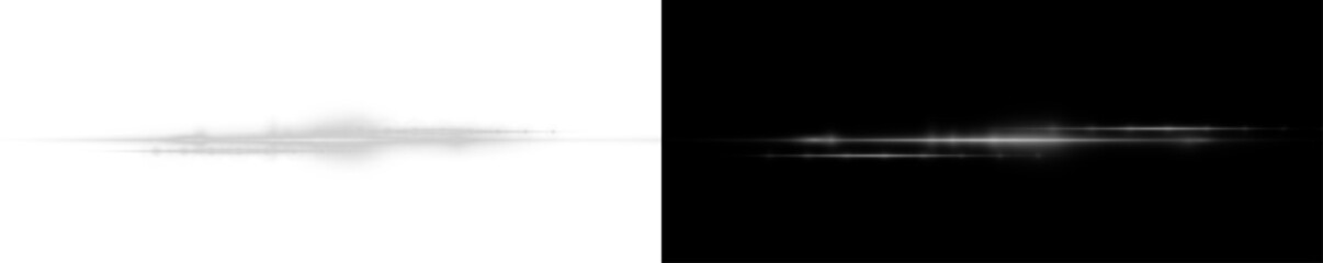 Fototapete - PNG dynamic light line with glow, shine, sparkle, and flare. Abstract horizontal streak effect with bright ray, glare, and glitter. Perfect for digital, festive, or magic-themed design