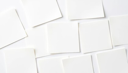 Wall Mural - Close-up of several blank white sticky notes on a white background, texture, macro