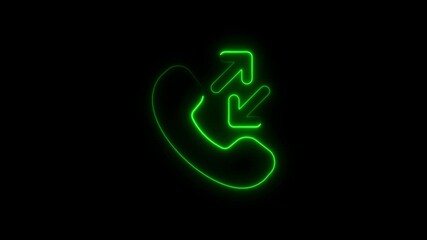 Poster - Green neon phone symbol with arrows on a black background